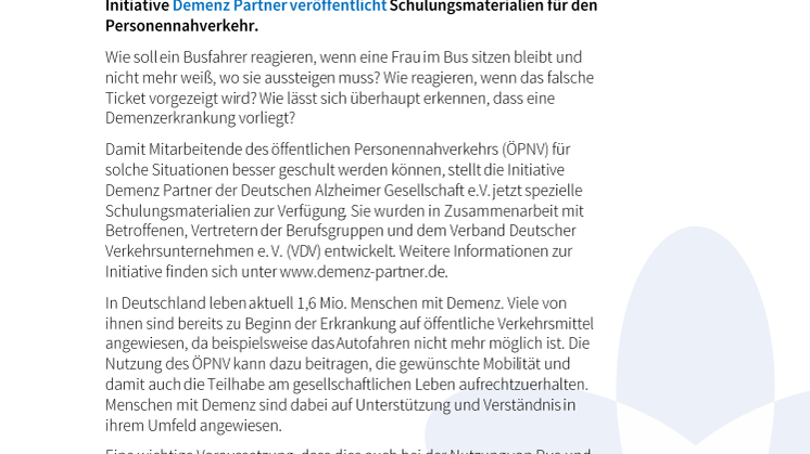 Fahrgäste mit Demenz: neue Schulung für Verkehrsbetriebe