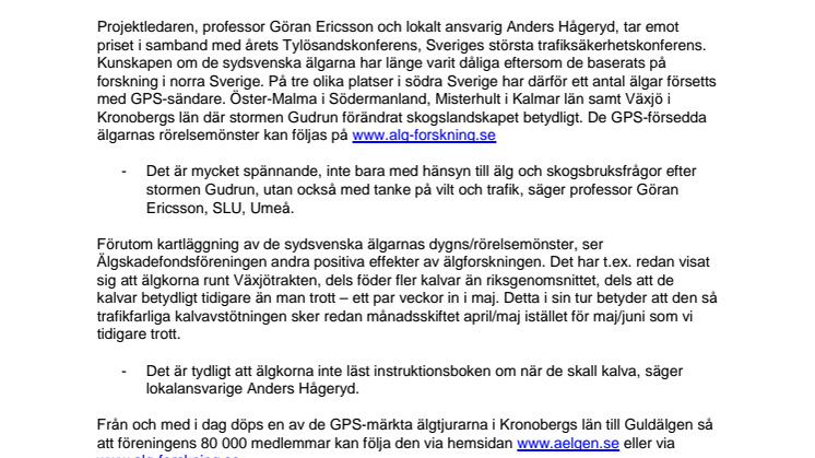 Guldälgen 2010 – GPS-märkta älgar