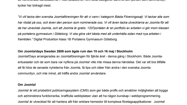 VINNARE AV SVENSKA JOOMLA!PRISET 2009 ÄR...