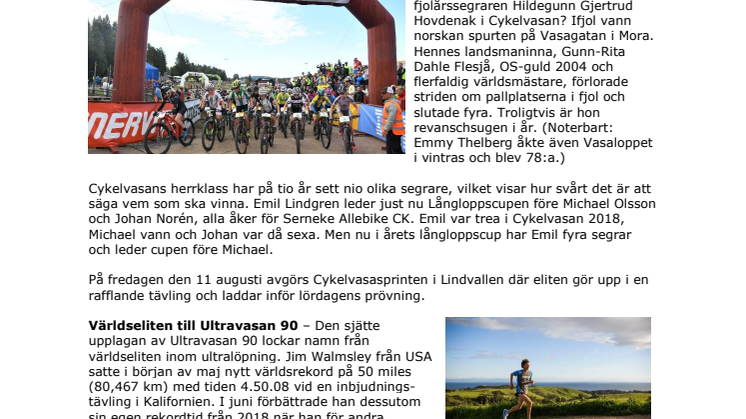 Nyheter och information inför Vasaloppets sommarvecka 2019