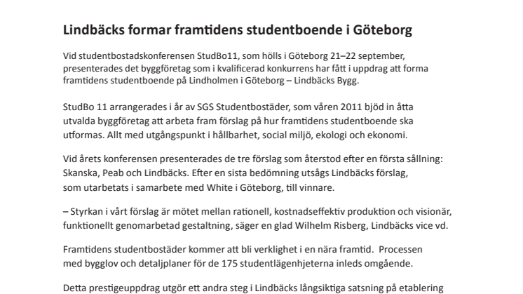 Lindbäcks formar framtidens studentboende i Göteborg