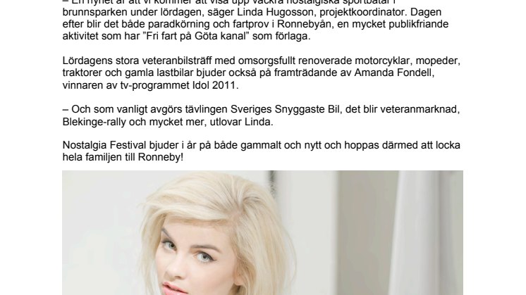 Idolvinnaren Amanda Fondell  till Nostalgia Festival! 