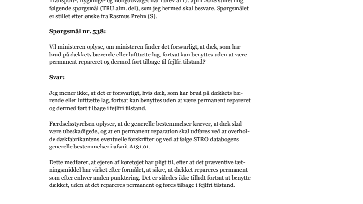 Spørgsmål til transportministeren