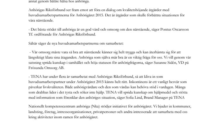 Nya huvudsamarbetspartners för Anhörigåret 2015