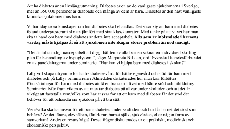 Almedalen 2011: Alla barn med diabetes har rätt till individuell behandlingsplan i skolan
