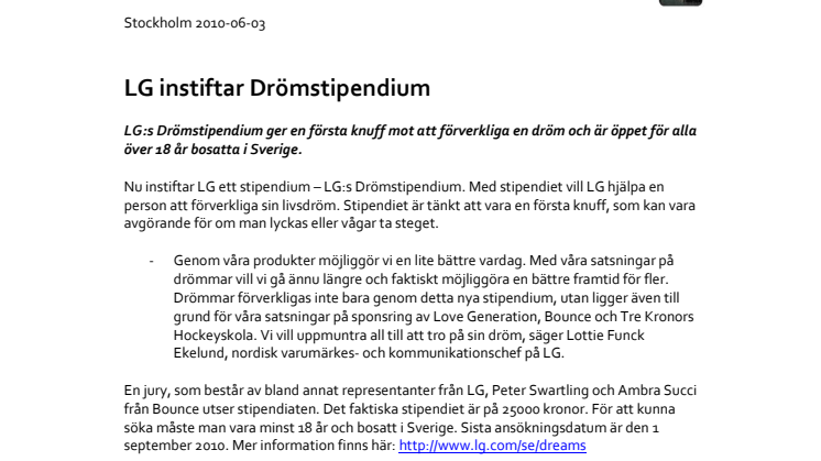 LG instiftar Drömstipendium