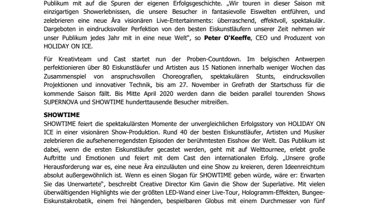 HOLIDAY ON ICE feiert Saisoneröffnung: spektakuläre Performances aus Produktion SHOWTIME
