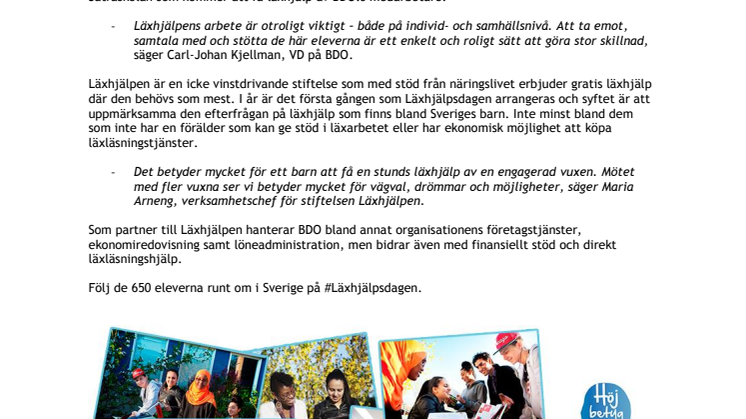 BDO skapar läxläsningsrum - Läxhjälp i kampen mot utanförskapet 