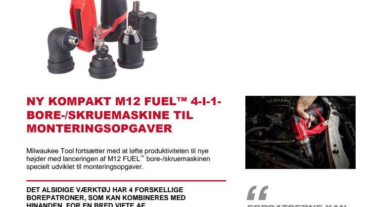 NY KOMPAKT M12 FUEL™ 4-I-1-BORE-/SKRUEMASKINE TIL MONTERINGSOPGAVER