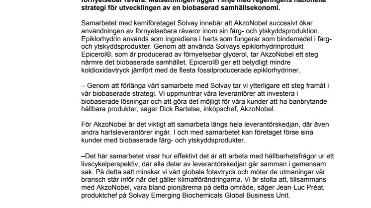AkzoNobel ökar användningen av förnyelsebara råvaror i färg och ytskydd