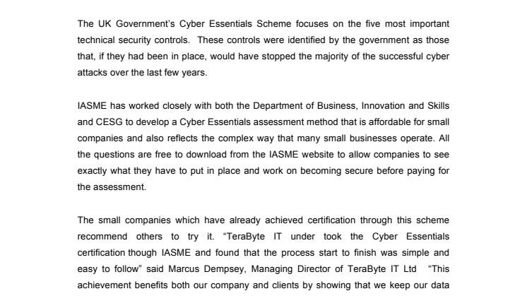 First Seven Companies Certified to the Government’s Cyber Essentials Scheme
