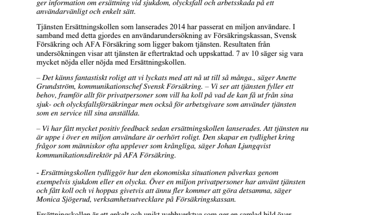 Över en miljon använder Ersättningskollen 