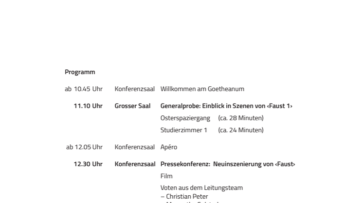 Goetheanum-Bühne: Medienevent am 21. März 2016 zur Neuinszenierung von Goethes "Faust 1 und 2" (ungekürzt)