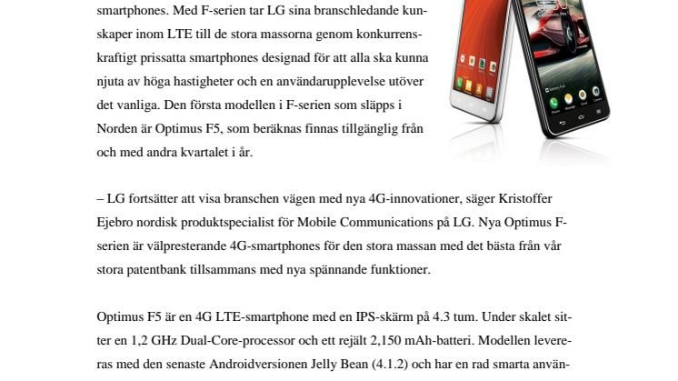 LG OPTIMUS F5 – EN 4G-TELEFON FÖR DEN BREDA PUBLIKEN