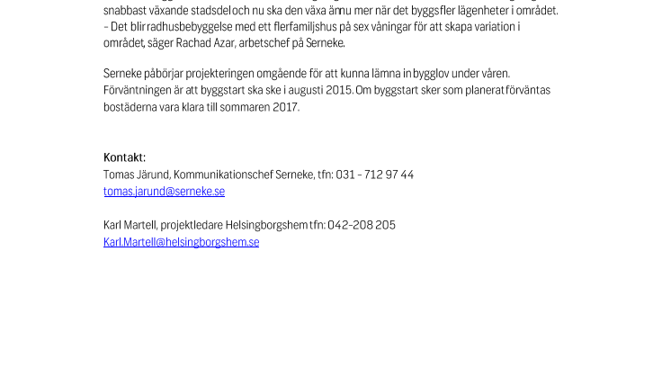 Serneke bygger bostäder för Helsingborgshem