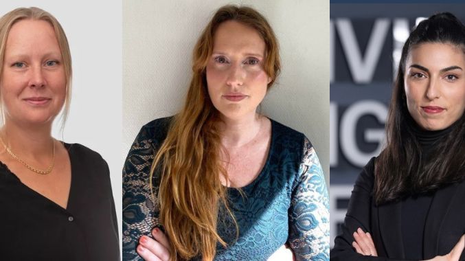 Johanna Ingemarsson (jurist Malmö mot Diskriminering),  Jannie Lehman (jurist och verksamhetsansvarig Antidiskrimineringsbyrån Norra Skåne) och Aida Samani (senior jurist Civil Rights Defenders)
