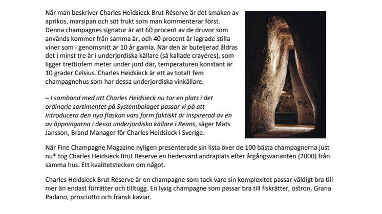 Charles Heidsieck champagne tar en plats i Systembolagets fasta sortiment