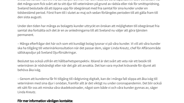 Svelands fria samtal till FirstVet blir permanenta: ”Vi lyssnar på våra kunder”