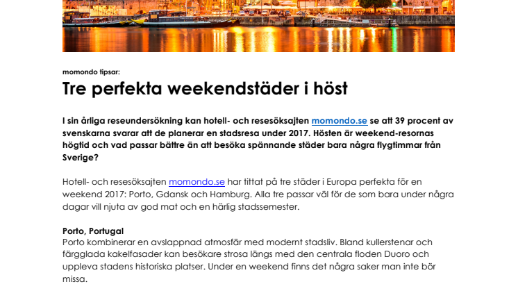 Tre perfekta weekendstäder i höst