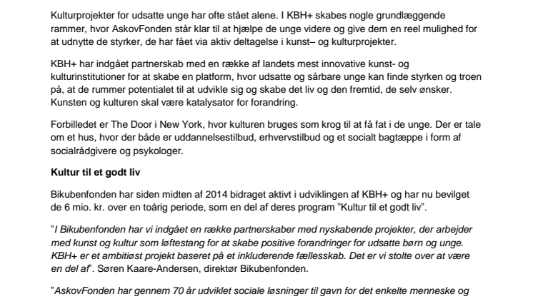 Unikt samarbejde mellem Bikubenfonden og AskovFonden med kultur som løftestang for unge i København
