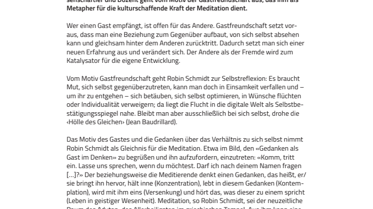 Geburt einer neuen Kultur. ​Robin Schmidts Essays über Gastfreundschaft und Meditation