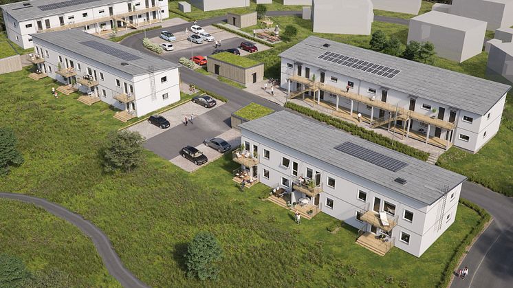 Översiktsillustration av det nya kvarteret BoKlok Lillgården i Mariefred. 