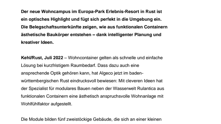 Kreative Containeranlage für das Europa-Park Erlebnis-Resort in Rust