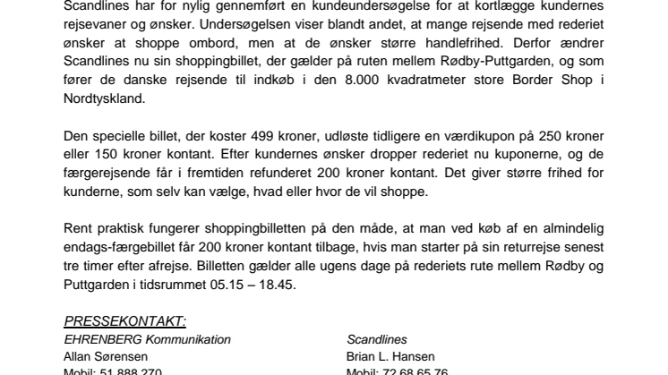 Ændret shoppingbillet fra Scandlines giver flere kontanter