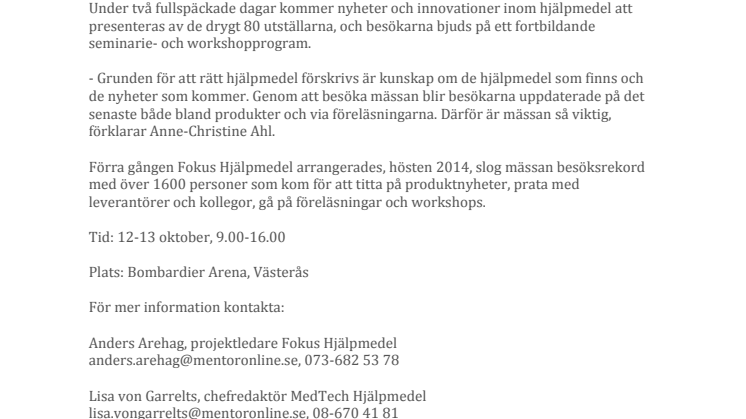 Succémässan Fokus Hjälpmedel är  tillbaka!