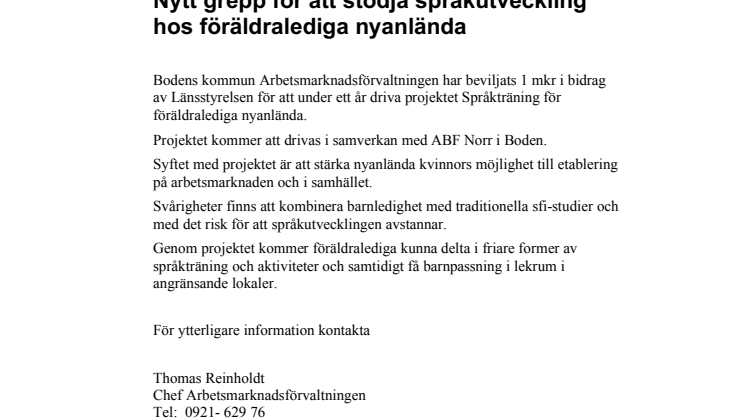 Nytt grepp för att stödja språkutveckling hos föräldralediga nyanlända
