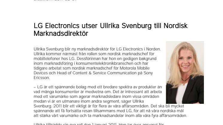 LG Electronics utser Ullrika Svenburg till Nordisk Marknadsdirektör
