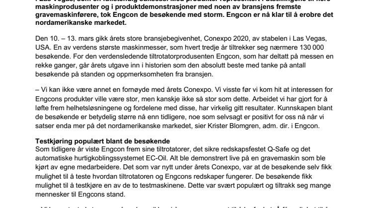 Suksess under Conexpo – Engcon fortsetter å erobre Nord-Amerika 