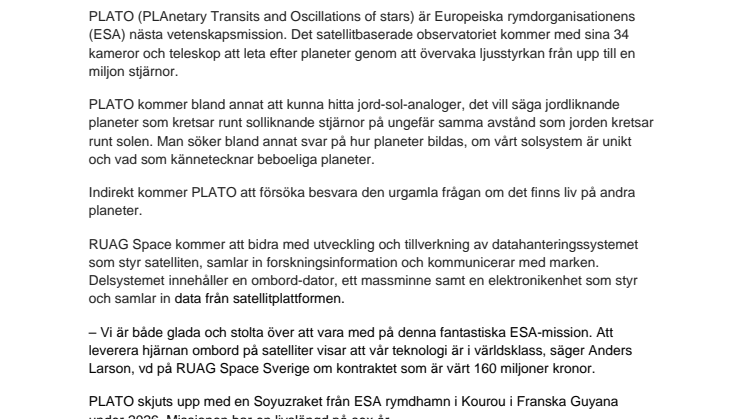 RUAG Space söker efter beboeliga planeter