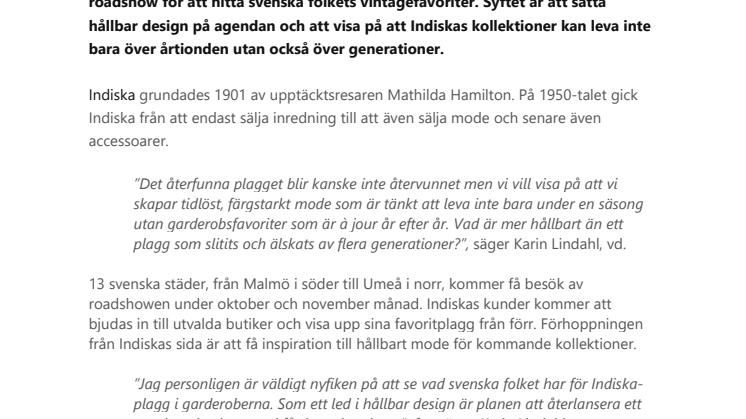 Indiska inleder hållbarhetsturné: Jakten på det återfunna plagget