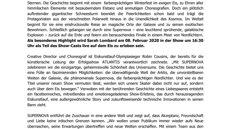 SUPERNOVA – a journey to the stars: eine Reise von der Erde zu den Sternen – Gaststarauftritt Sarah Lombardi
