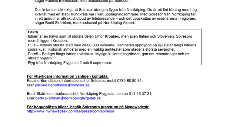 Solresor erbjuder resor till Istrien från Norrköping