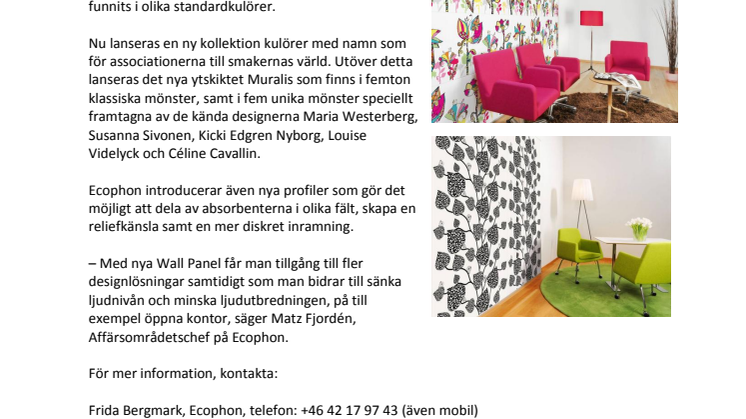 Ecophon vidareutvecklar designad ljudmiljö