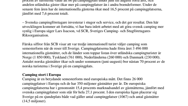 Campingboende ökar bland utländska turister