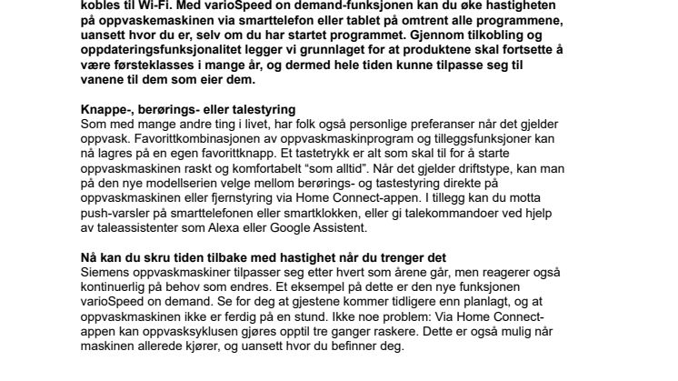 Den nye generasjonen oppvaskmaskiner fra Siemens 
