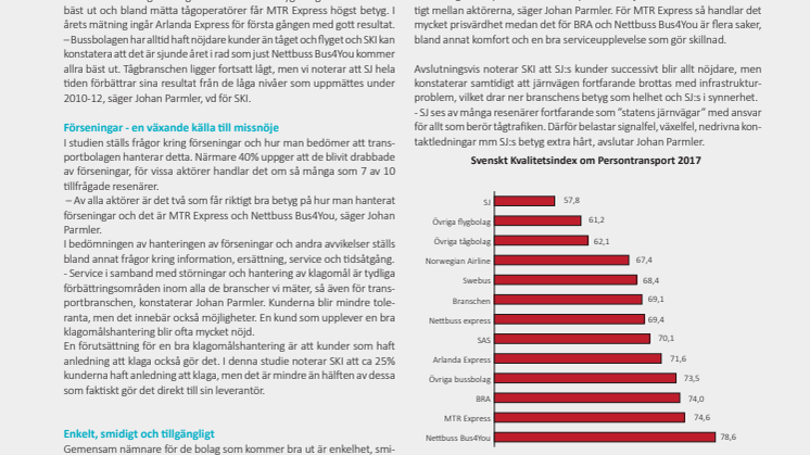 Svenskt Kvalitetsindex om Persontransport 2017