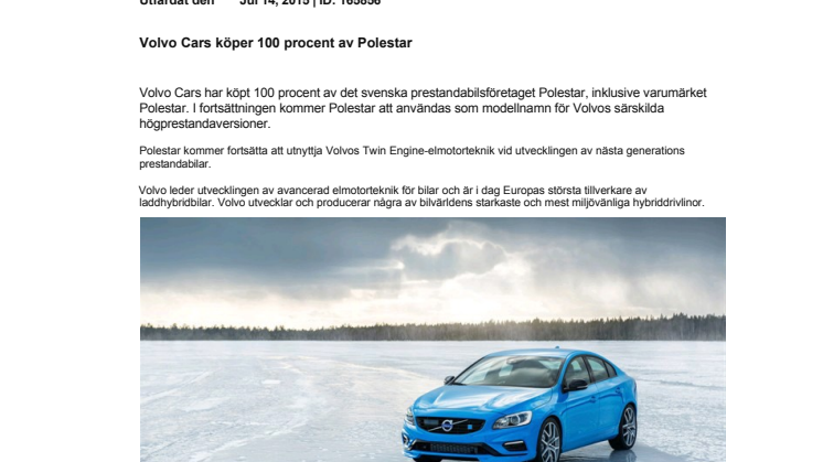 Volvo Cars köper 100 procent av Polestar