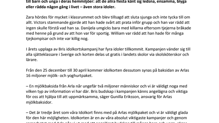 Bris Idolkort på Arlas mjölkpaket