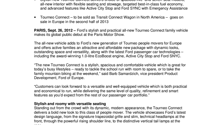 Ford’s Stylish and Spacious All-New Tourneo Connect Provides Active Families with the Perfect People-Mover
