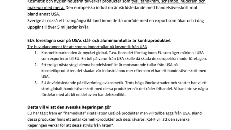 Kosmetikindustrin vill inte bli ”hjälpt” av importtullar riktade mot USA