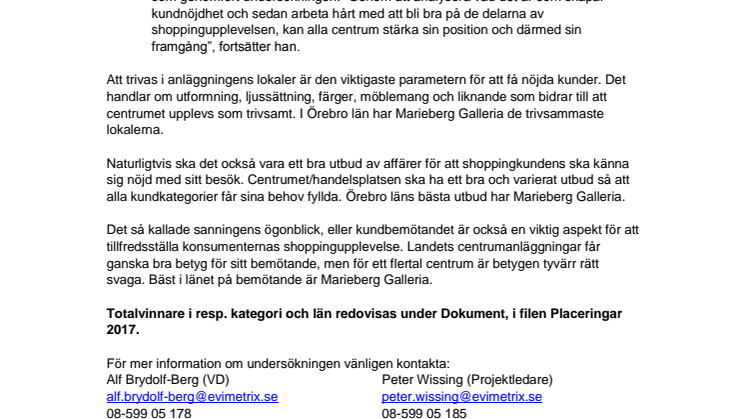 Marieberg Galleria har Örebro läns nöjdaste shoppingkunder