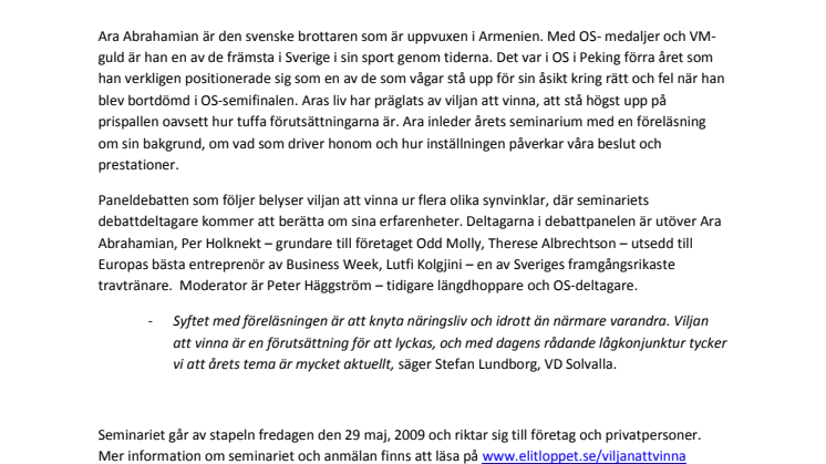 Viljan att vinna – Näringslivsseminarium inviger Elitloppshelgen 09 