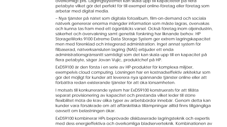 HP lanserar extrem lagringslösning för företag inom Web 2.0 och digital media