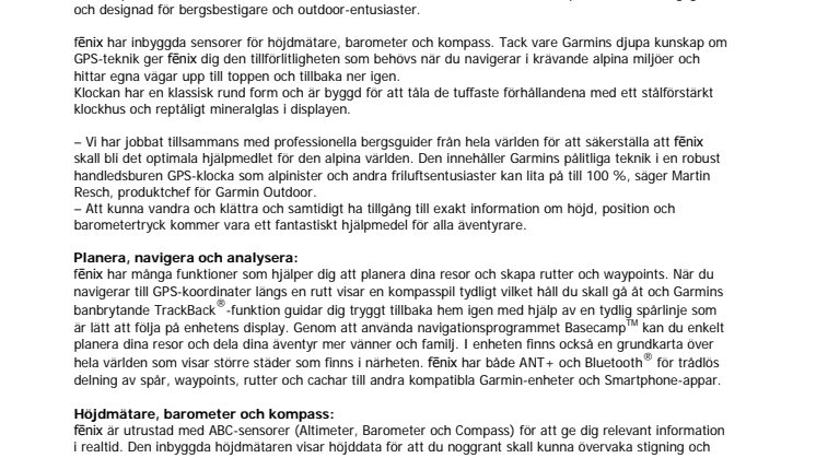 Garmin® fēnix™ - en GPS i klockformat för bergsbestigare och andra äventyrare