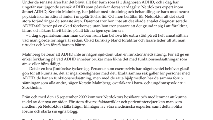 Netdoktor lanserar nytt område om ADHD