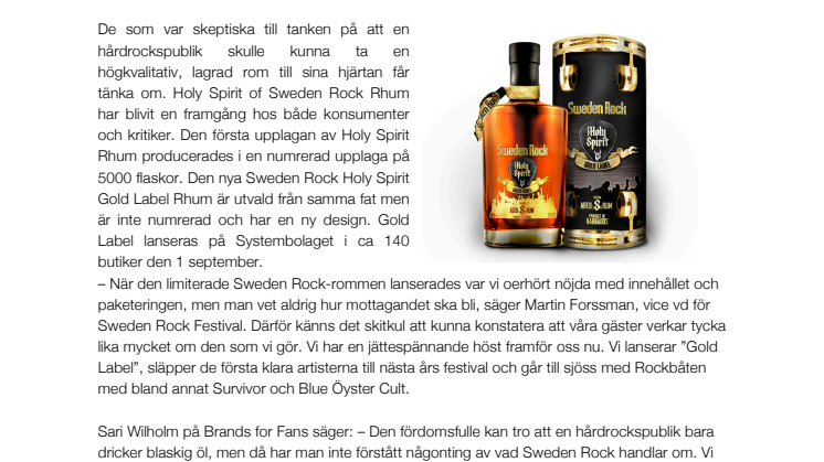 Sweden Rock-rom i Systembolagets fasta sortiment